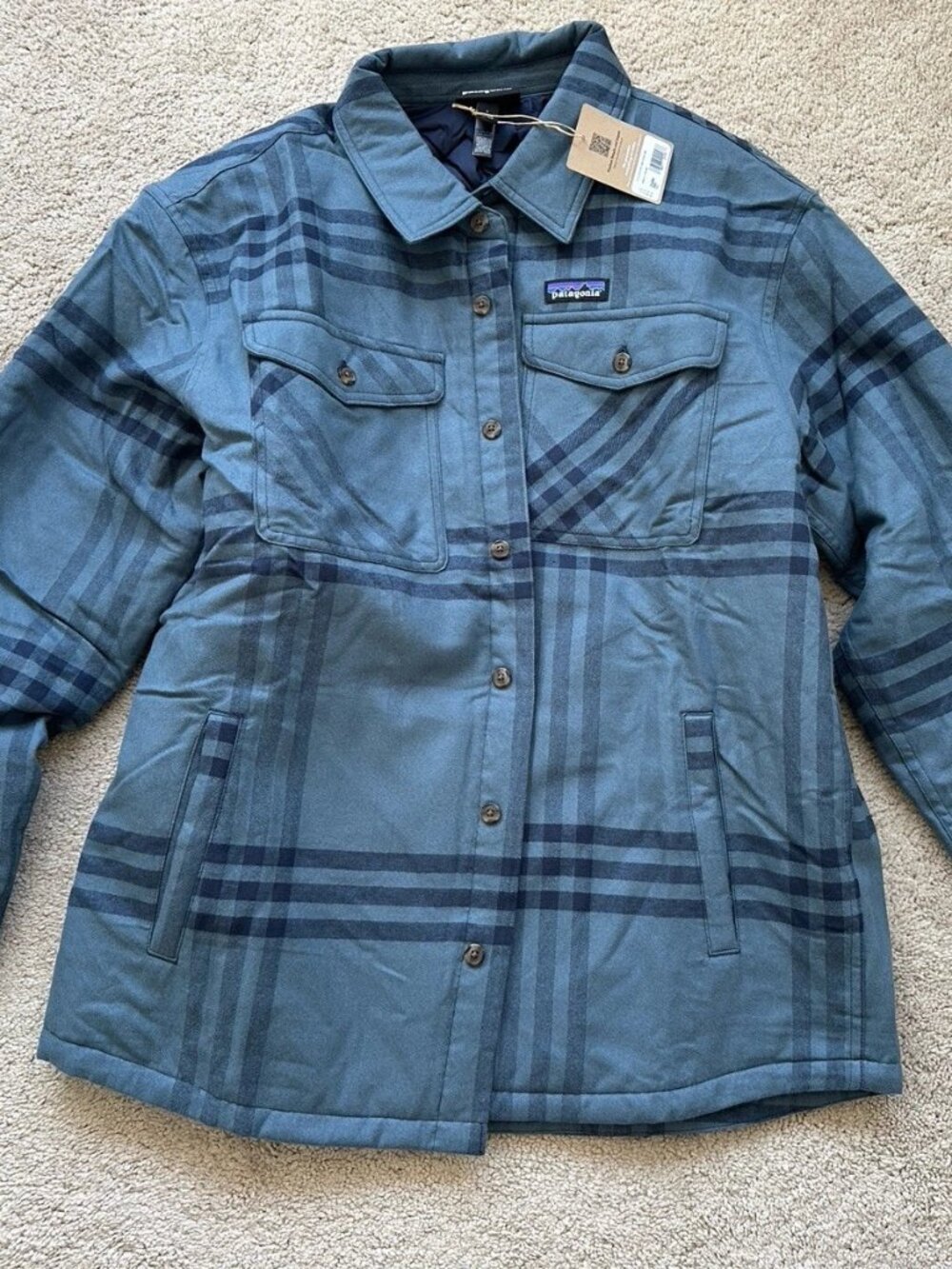 Patagonia Men's Fjord Flannel Shirt Blue Size Large Lightweight Insulated